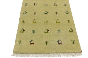Cream/Beige Pictorial Tribal 3X10 Indo-Gabbeh Oriental Runner Rug