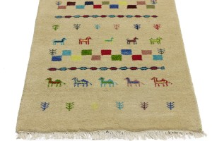 Cream/Beige Pictorial Tribal 3X10 Indo-Gabbeh Oriental Runner Rug