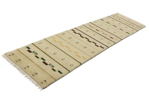 Cream/Beige Pictorial Tribal 3X10 Indo-Gabbeh Oriental Runner Rug