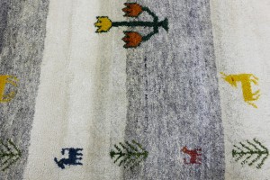 Cream Gray Pictorial Tribal 4X6 Indo-Gabbeh Oriental Rug