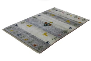 Cream Gray Pictorial Tribal 4X6 Indo-Gabbeh Oriental Rug