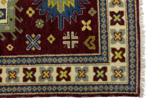 Maroon Red Geometric 4X6 Kazak Oriental Rug