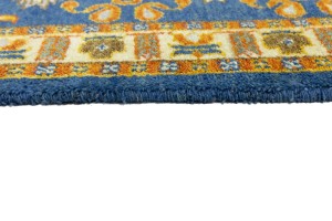 Blue Geometric 3X8 Kazak Oriental Runner Rug