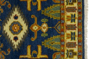 Blue Geometric 3X8 Kazak Oriental Runner Rug