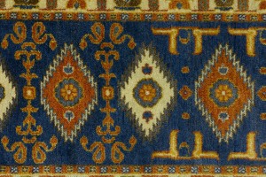 Blue Geometric 3X8 Kazak Oriental Runner Rug