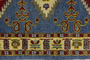 Blue Geometric 2'5X9'7 Kazak Oriental Runner Rug