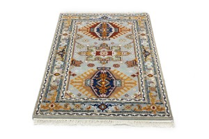 Gray Geometric 3X5 Indo-Karajeh Oriental Rug