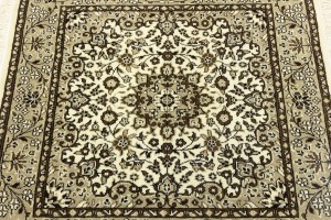 Cream Brown Floral 3X3 Kirman Oriental Square Rug