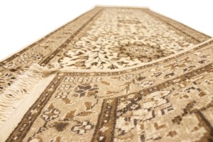 Cream Brown Floral 3X10 Kirman Oriental Runner Rug