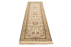 Cream Brown Floral 3X10 Kirman Oriental Runner Rug