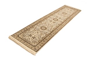 Cream Brown Floral 3X10 Kirman Oriental Runner Rug