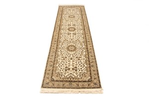 Cream Brown Floral 3X10 Kirman Oriental Runner Rug
