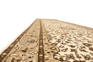 Cream Brown Floral 3X10 Kirman Oriental Runner Rug