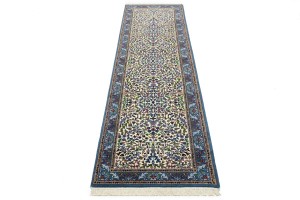 Cream & Blue Floral 3X10 Kirman Oriental Runner Rug