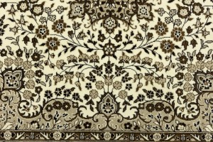 Cream Brown Floral 6X6 Kirman Oriental Square Rug
