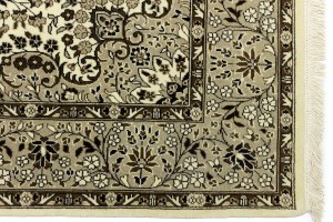 Cream Brown Floral 6X6 Kirman Oriental Square Rug