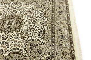 Cream Brown Floral 6X6 Kirman Oriental Square Rug