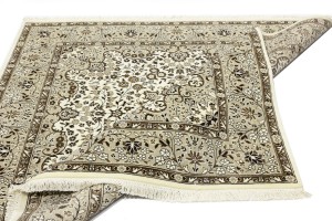 Cream Brown Floral 6X6 Kirman Oriental Square Rug