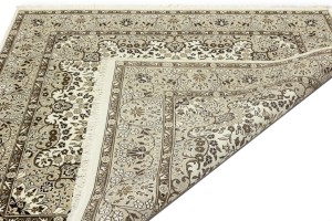 Cream Brown Floral 6X6 Kirman Oriental Square Rug