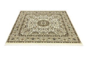Cream Brown Floral 6X6 Kirman Oriental Square Rug
