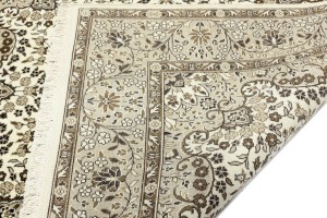 Cream Brown Floral 6X6 Kirman Oriental Square Rug
