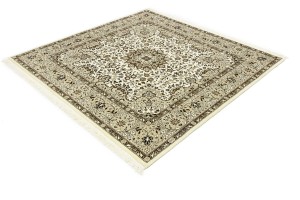 Cream Brown Floral 6X6 Kirman Oriental Square Rug