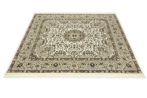 Cream Brown Floral 6X6 Kirman Oriental Square Rug