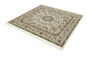 Cream Brown Floral 6X6 Kirman Oriental Square Rug