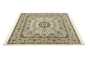 Cream Brown Floral 6X6 Kirman Oriental Square Rug