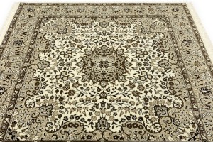 Cream Brown Floral 6X6 Kirman Oriental Square Rug
