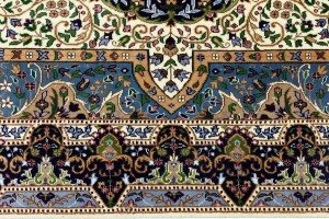Cream & Navy Floral 6X8 Kirman Oriental Rug