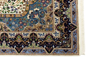 Cream & Navy Floral 6X8 Kirman Oriental Rug