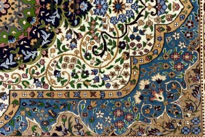 Cream & Navy Floral 6X8 Kirman Oriental Rug