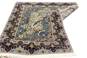 Cream & Navy Floral 6X8 Kirman Oriental Rug