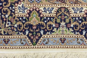 Cream & Navy Floral 6X8 Kirman Oriental Rug