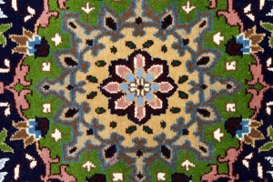 Cream & Navy Floral 6X8 Kirman Oriental Rug