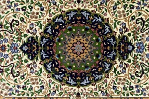 Cream & Navy Floral 6X8 Kirman Oriental Rug