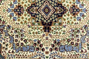 Cream & Navy Floral 5'9X7'8 Kirman Oriental Rug