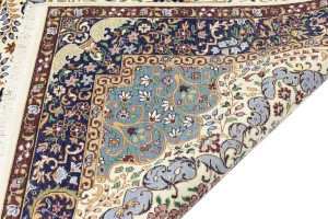 Cream & Navy Floral 5'9X7'8 Kirman Oriental Rug