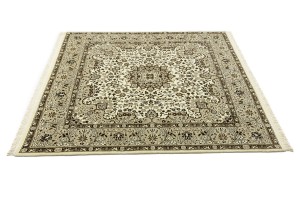 Cream Brown Floral 6X6 Kirman Oriental Square Rug