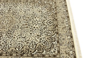 Cream Beige Brown Floral 6X8 Kirman Oriental Rug