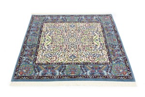 Cream Blue Floral 5X5 Kirman Oriental Square Rug