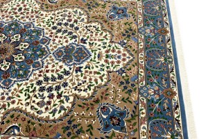 Cream & Blue Floral 6'4X9'1 Kirman Oriental Rug