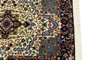 Cream & Navy Floral 3X10 Kirman Oriental Runner Rug