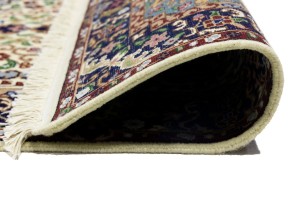 Cream & Navy Floral 3X10 Kirman Oriental Runner Rug