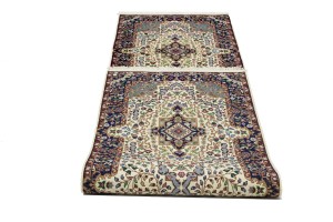 Cream & Navy Floral 3X10 Kirman Oriental Runner Rug