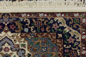 Cream & Navy Floral 3X10 Kirman Oriental Runner Rug