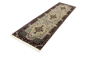 Cream & Navy Floral 3X10 Kirman Oriental Runner Rug