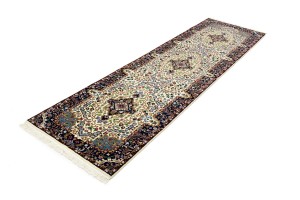 Cream & Navy Floral 3X10 Kirman Oriental Runner Rug