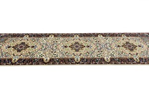 Cream & Navy Floral 3X10 Kirman Oriental Runner Rug